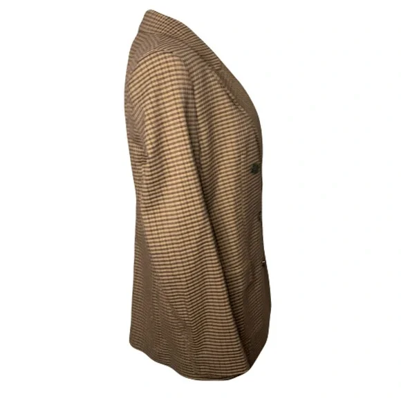 Zara Women’s Small Brown Houndstooth Checkered Double Breasted Blazer Old Money - Picture 4 of 9